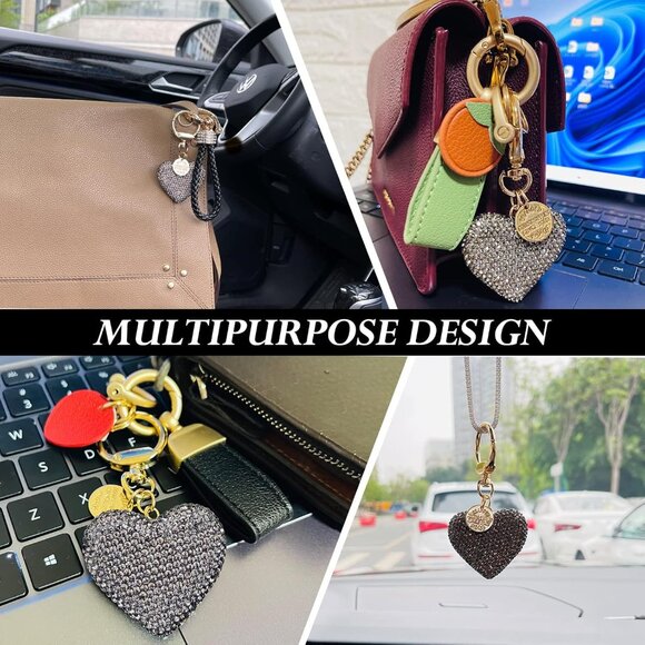 🆕 Women Black Crystal Keychain Sparkly Rhinestones Heart Shape Pretty Pendant - Picture 3 of 9